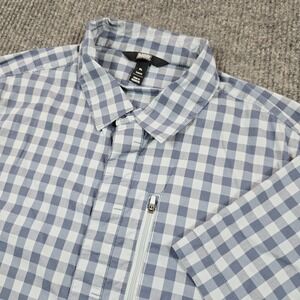 Alaskan Hardgear Shirt Mens XL Blue Check Gingham SS Snap‎ Front Zip Pocket Fish
